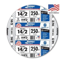 Romex Roll 14-2 AWG NM-B Indoor Electrical Copper Wire Cable w Ground- 250ft