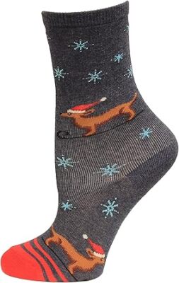 Hot Sox Kid's Santa Dog Crew Sock 1 Pair, Denim Heather, Medium/Large