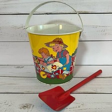 Vintage Ohio Art Tin Litho Farm Children Sand Pail and Shovel