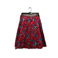 Talbots Womens Cotton Blend Red Blue Floral A-Line Skirt Sz 4 Lined Retro