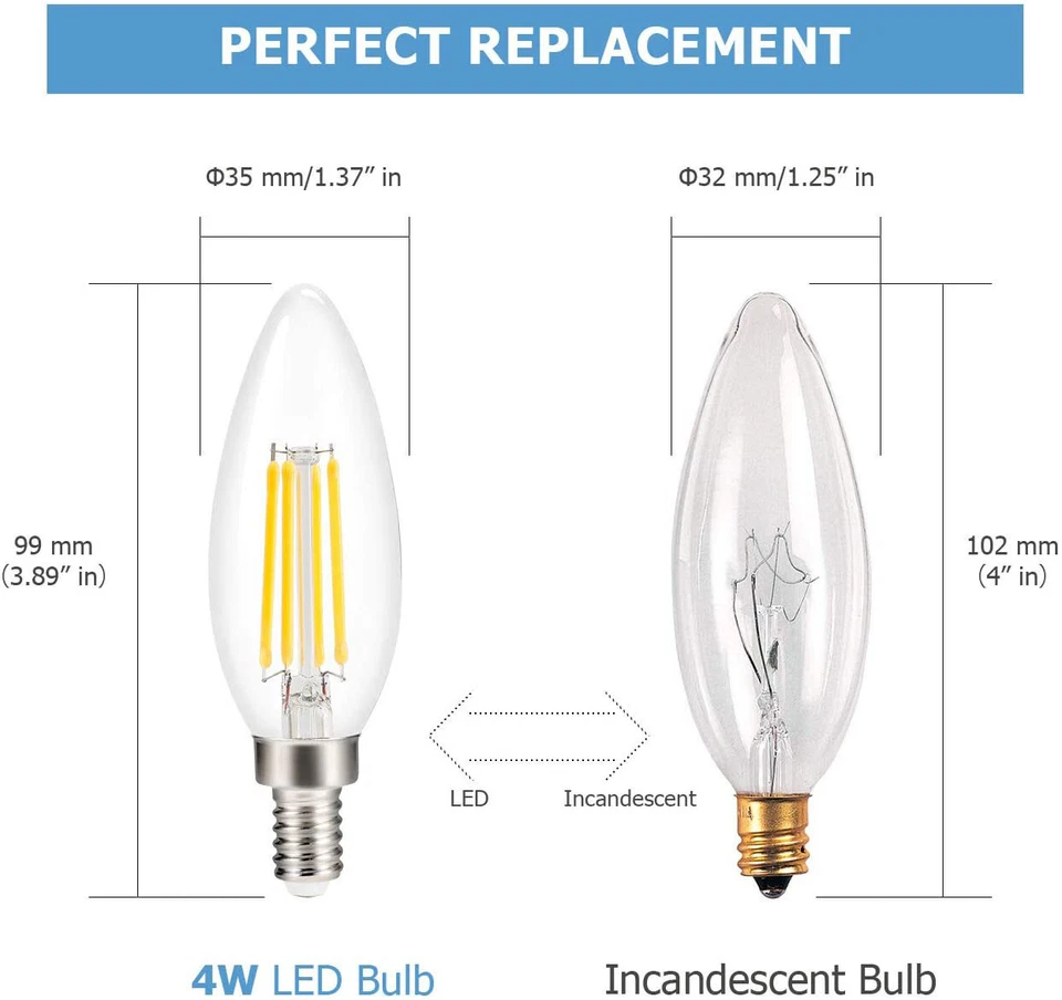 6X E12 4W 4000K 110V Candelabra Led Bulbs Light For Ceiling Fan and Chandelier - Image 4 of 4