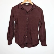 Garnet Hill Button Up Blouse Gauaze Light Weight Maroon Red Women's Size 4 GUC