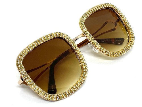 Classy Elegant Vintage Retro Style Bling SUNGLASSES Rose Gold Frame Rhinestones - Picture 7 of 7
