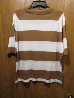 Neiman Marcus Women's Tan White Mock Turtleneck Sweater Pullover SIZE XL
