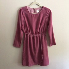 J.Crew Factory Women 0 Pink Velvet Faux Wrap Long Sleeves A-Line Tulip-Hem Dress