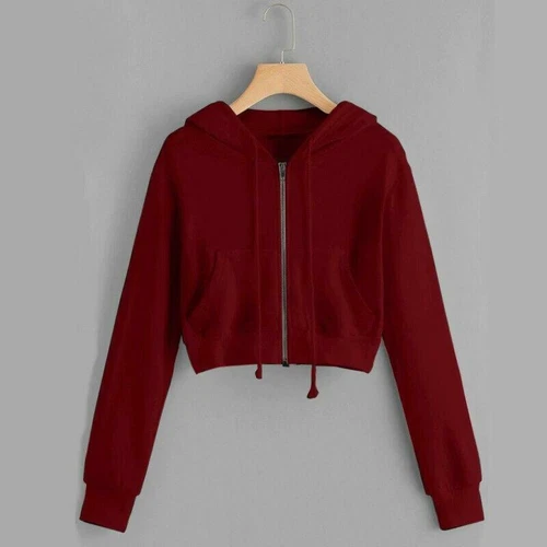 Women Hoodies Long Sleeve Zip Crop Tops Casual Basic Hooded Sweatshirt Jackets - Bild 5 von 19