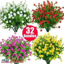 32 Bundles Plastic Fake Artificial Flowers UV Resistant Plants  Outdoor Decor