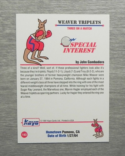 Weaver Triplets 1991 Kayo Cards Card #183 _ EXACT CARD - Picture 2 of 2