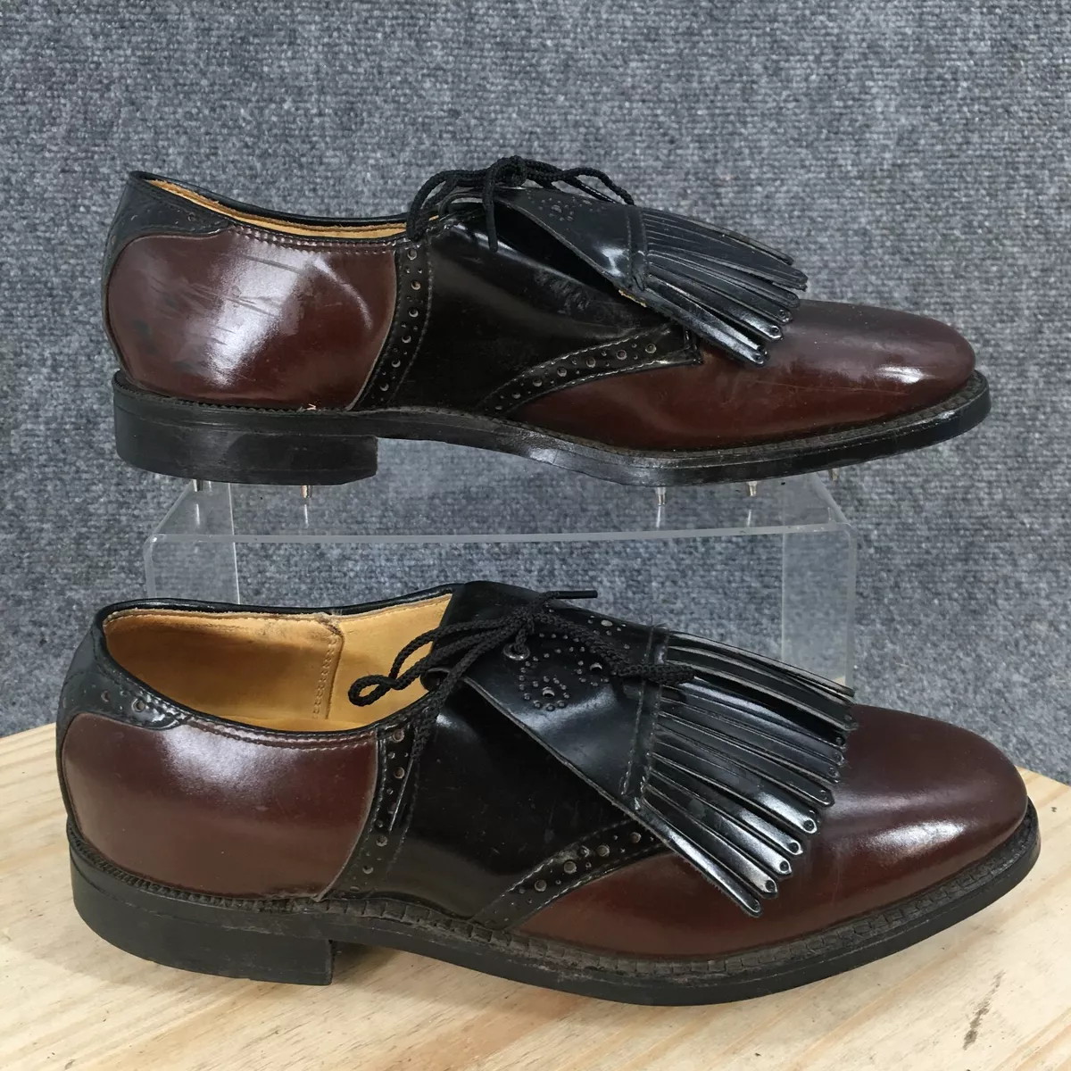 Dexter Golf Shoes Mens 7.5D Brown Black Kiltie Oxford Almond Toe