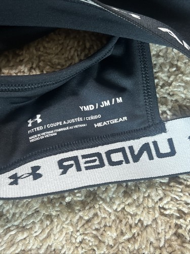 Under Armour Heatgear Black Fitted Racerback Sports Bra Youth Medium - Picture 2 of 3