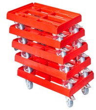 5 Pezzi Carrello Trasporto Rullo per Scatole 60x40 cm con 2 Freni Rosso