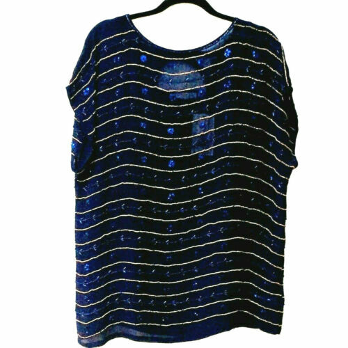 Haut à Manches Courtes à Paillettes Tracy Reese Pour Neiman Marcus - Taille S, Bleu, Neuf Avec Étiquette