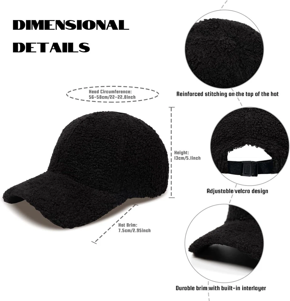 Gorra de béisbol borrosa de piel sintética de invierno térmica de lana de oveja gorra de pelota ajustable Foto 2 de 4