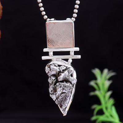 Natürlicher Meteorit mit Scheibe Sterlingsilber Anhänger Hochzeit Verlobungsgeschenk