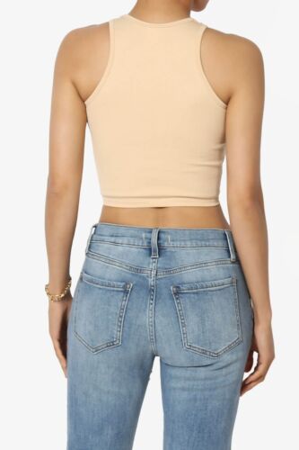 Junior's Sleeveless High Neck Basic Ribbed Seamless Crop Tank Top Workout Casual - Picture 4 of 62