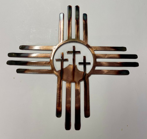 Southwestern 3 Cross Zia - Metal Wall Art - Copper 14" - 第 3/3 張圖片