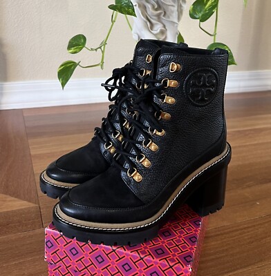NEW TORY BURCH MILLER 95mm Lug Sole Leather Women's Ankle Bootie BLACK 6M