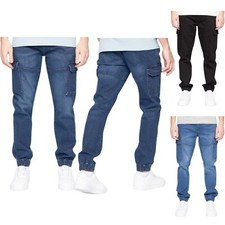 CROSSHATCH Cuffed Cargo Jeans Stretch Combat Elasticated Denim Pants Trousers