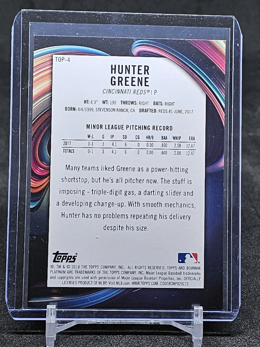 2018 Bowman Platinum Hunter Greene Purple Parallel /250 TOP-4 Reds