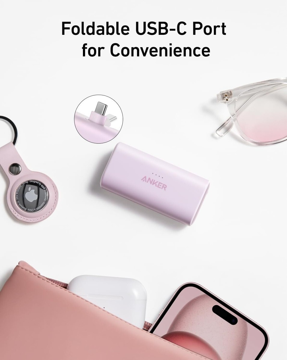 Anker Nano Power Bank with Built-in Foldable USB-C 5 000mAh Lilac