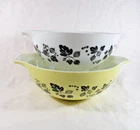 Vintage PYREX Gooseberry Cinderella Mixing Bowls, #443 White + Black #444 Yellow