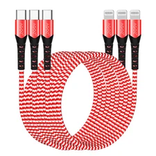 3Pack RED USB C to iPhone Cable Fast Charger Cord for iPhone 14 PRO MAX 13 12 11