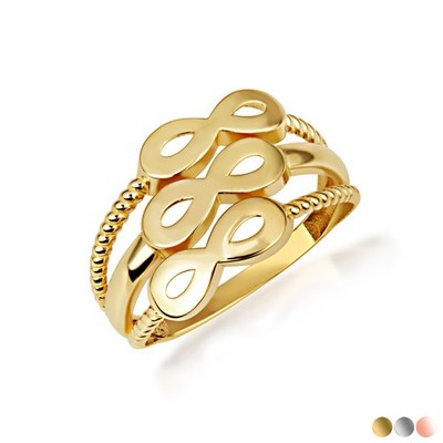Gold Triple Infinity mehrreihiger Seil Bandring (erhältlich in Gelb/Rose/Weiß)