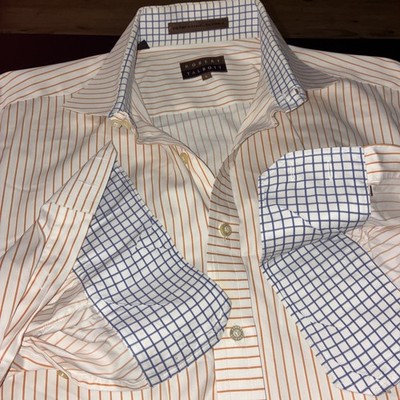 Robert Talbot L Striped Dress Shirt White, Red, And Blue