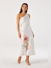 ASTR The Label Cameron Floral One-Shoulder Pleated Midi Dress Size M White NWOT