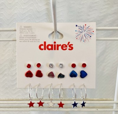 July 4th Themed Claires Pierced Earring Silver tone Sensitive Solution
