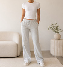 H&M Damen Jogginghose Grau S weites Bein elas...