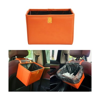 Norkmdi Car Trash Can, Leather Foldable Large Capacity Vehicle Hanging Orange 