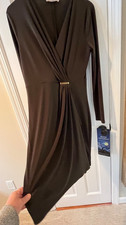 MICHAEL KORS FAUX WRAP DRESS SIZE LARGE STRETCH DEEP GREEN WITH GOLD ACCENT