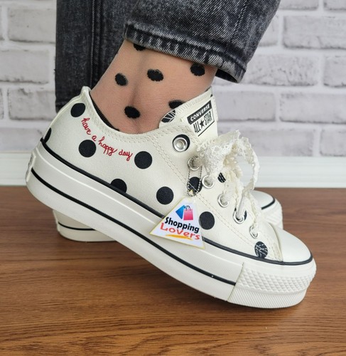 ❤️❤️Converse Chuck Taylor Lift Platform Polka Dots 9 Women's Shoes White A10689C - Picture 4 of 14