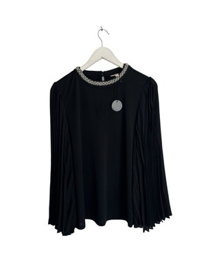 Monsoon Black Top Pleated Sleeves Jaye Jewel Neck New RRP £49 Size L 14 16 