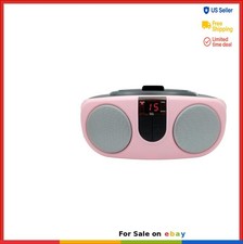 Portable CD Boombox Pink AM FM Radio LED Display Aux Input AC Adapter Battery