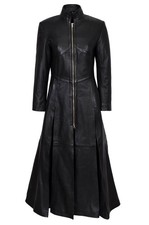 Ladies Trinity Matrix Black New Designer Real Lambskin Leather Full Length Coat