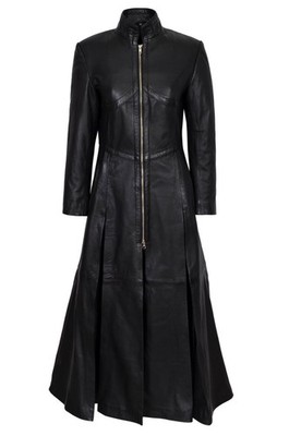 Damenmantel Trinity Matrix schwarz neu Designer echtes Lammleder volle Länge