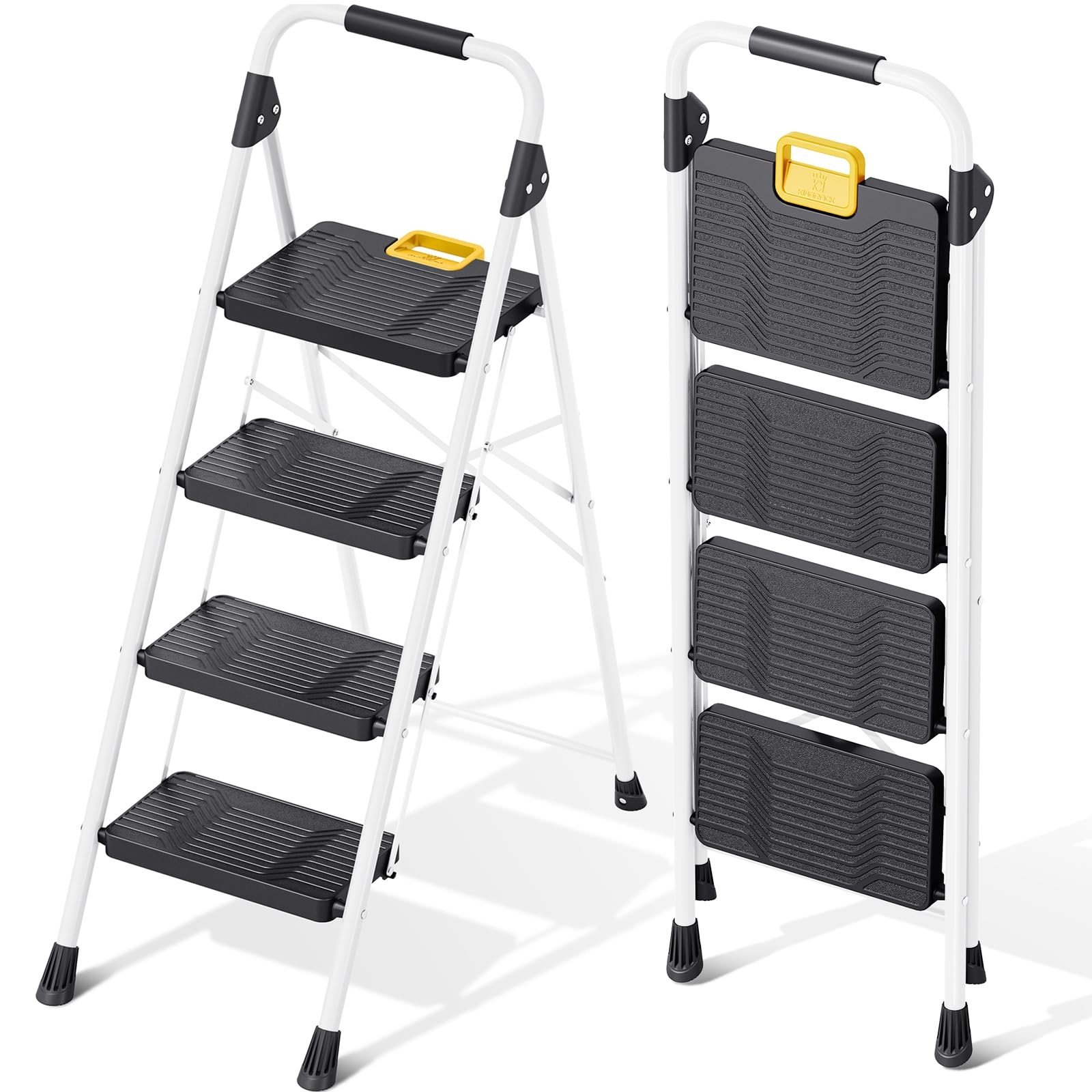 4 Step Folding Ladder, 800lbs Capacity Step Stool with Safety Lock, Non-Skid ...