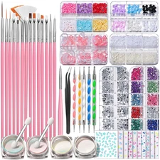 Nail Art Brush & Decoration Kit – Dotting Tools, Rhinestones, Stickers, Chrome P