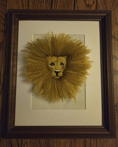 Jiffy Stitchery Lion Head Crewel Work Embroidery. Framed 8 By 10.