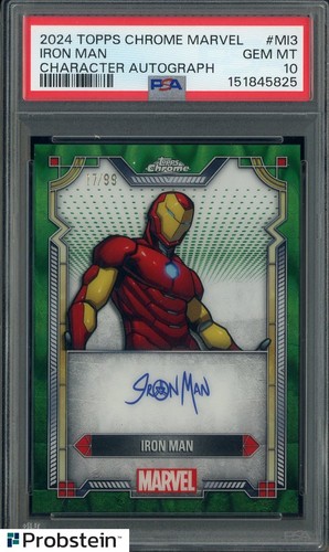 2024 Topps Chrome Marvel Green Raywave Iron Man Character AUTO /99 PSA 10