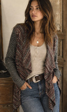 Lucky Brand Womens Open Waterfall Wool Knit Cardigan Sweater Size M Boho Western