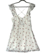 White Floral Mini Dress Back Ruffle Strappy Crisscross Details Forever 21 Size M