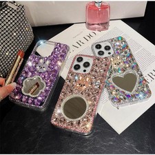 Luxury Rhinestone Flower Mirror Mobile Phone Case For iPhone11-17 Makeup Mirror
