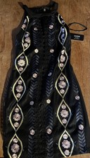 GUESS Black Mesh Sheath Dress 8 Embroidered Floral Halter Sleeveless Short