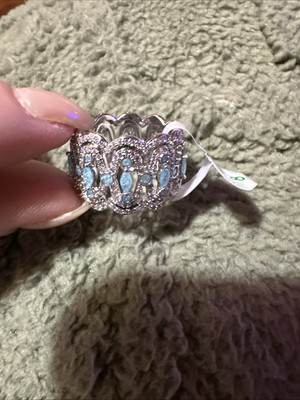 Bomb Party Ring RBP7789 She s Glamorous Darling Aquamarine Ice Crystal  Size 8