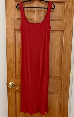 Massimo Dutti long Ribbed Stretch Knit Sleeveless sweater Maxi Dress red Size M