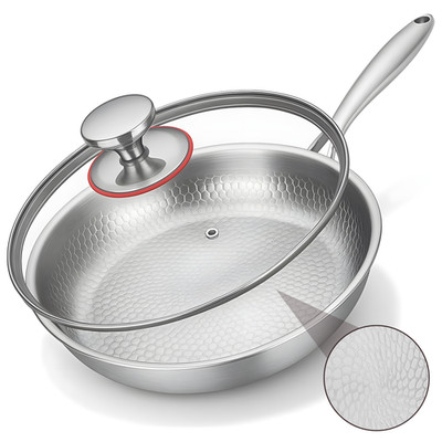 Edelstahlpfanne 28 cm Mit Deckel, Titan Pfanne Unbeschichtet, Edelstahl