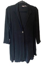 Chicos 2 Travelers Black Open Front Long Blazer Jacket Gold Clasp Large